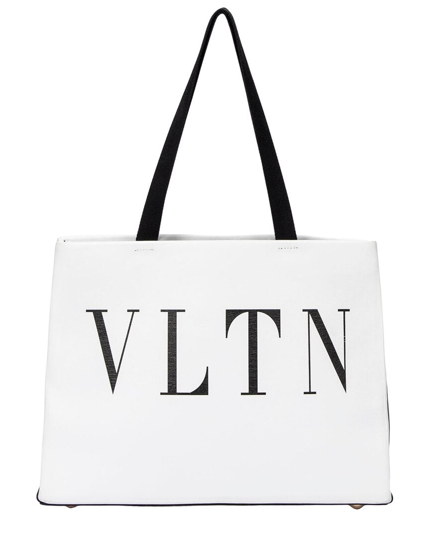 Valentino Valentino White & Black Calfskin Leather Logo Shopping Tote (Authentic Pre-