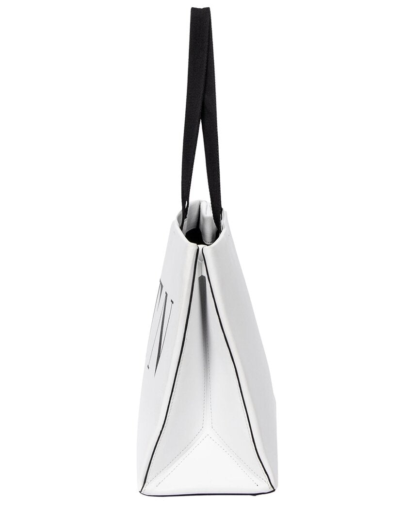 Valentino Valentino White & Black Calfskin Leather Logo Shopping Tote (Authentic Pre-