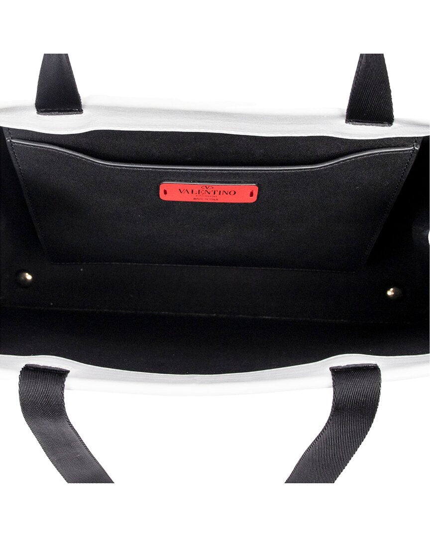 Valentino Valentino White & Black Calfskin Leather Logo Shopping Tote (Authentic Pre-