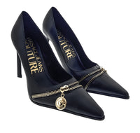 Versace Jeans Couture Black Pointed Toe Pumps with Gold Zip Detail