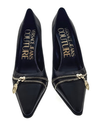 Versace Jeans Couture Black Pointed Toe Pumps with Gold Zip Detail