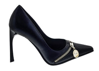 Versace Jeans Couture Black Pointed Toe Pumps with Gold Zip Detail