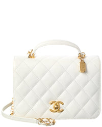 Chanel White Caviar Quilted Leather Mini Top Handle Flap (Authentic Pre-Loved)