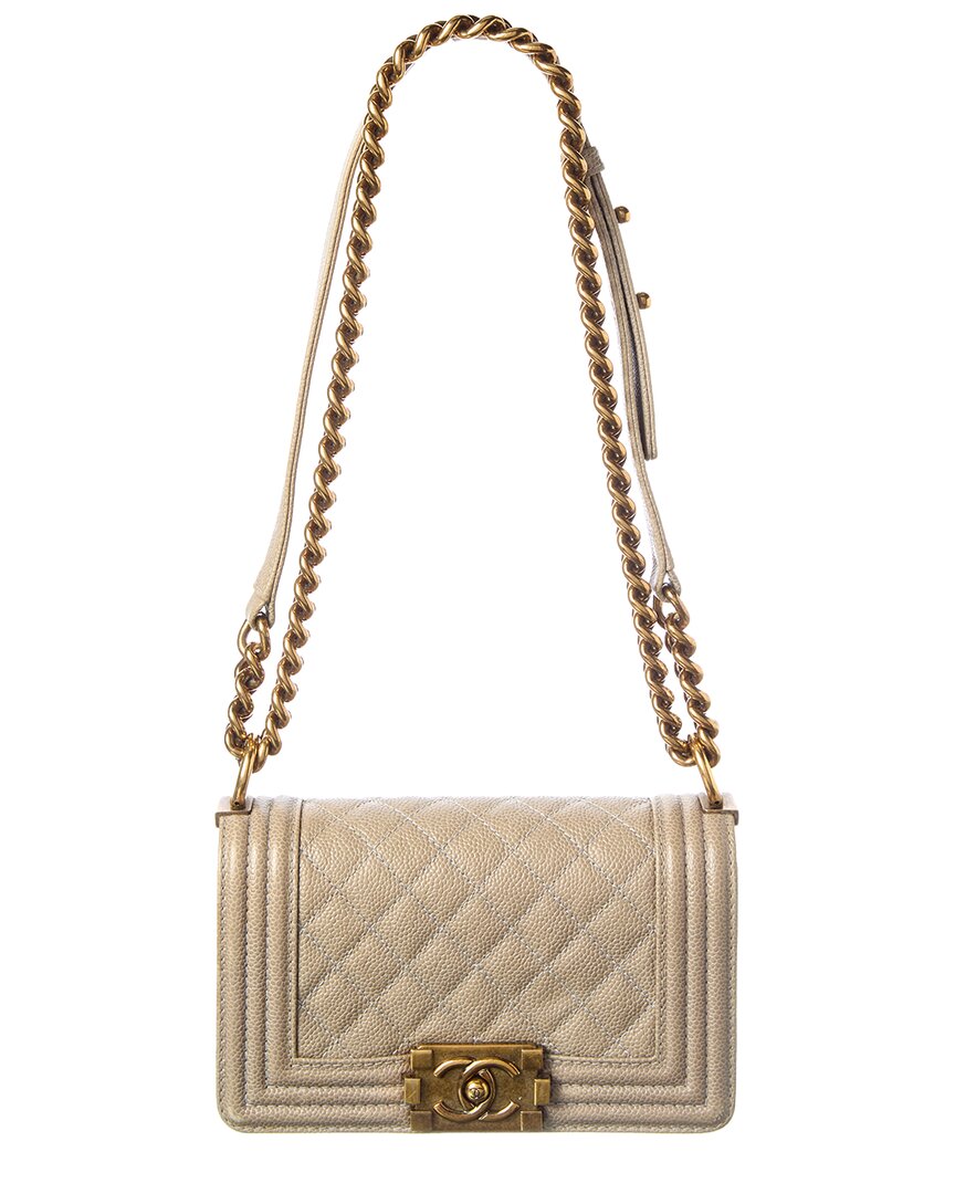 Chanel Beige Caviar Quilted Leather Small Boy Flap (Authentic Pre-Loved)
