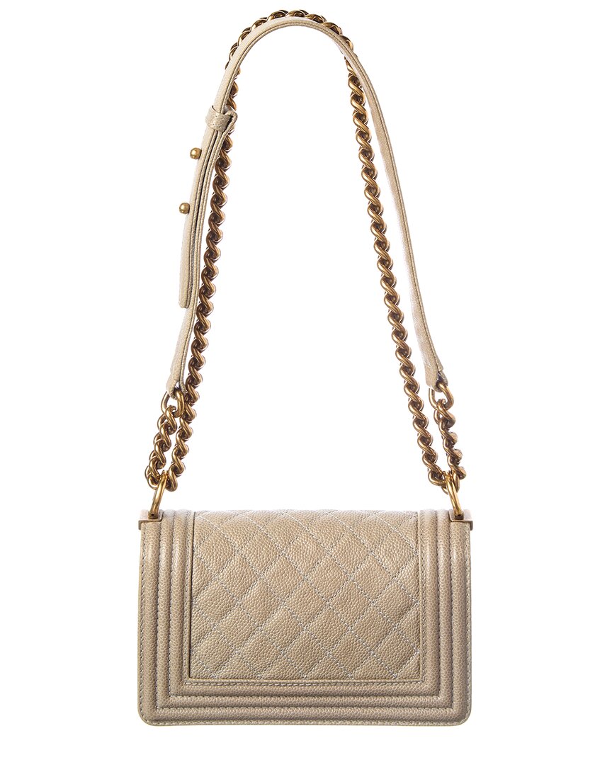 Chanel Beige Caviar Quilted Leather Small Boy Flap (Authentic Pre-Loved)