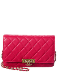 Chanel Fuchsia Caviar Quilted Leather Golden Class Wallet On Chain (Authentic