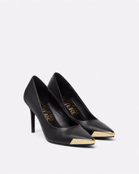 Versace Jeans Couture Black Stiletto Pumps with Gold-Tone Cap
