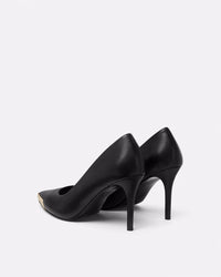 Versace Jeans Couture Black Stiletto Pumps with Gold-Tone Cap