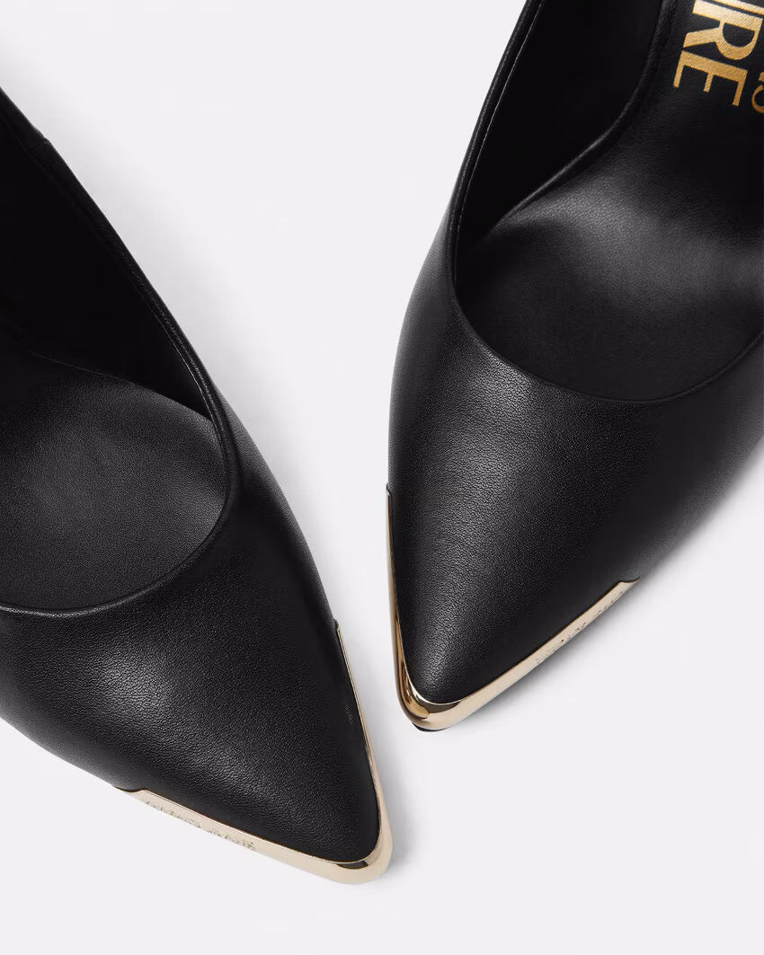 Versace Jeans Couture Black Stiletto Pumps with Gold-Tone Cap