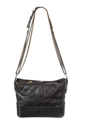 Chanel Black Smooth Calfskin Leather Aged Smooth Quilted Medium Gabrielle Logo