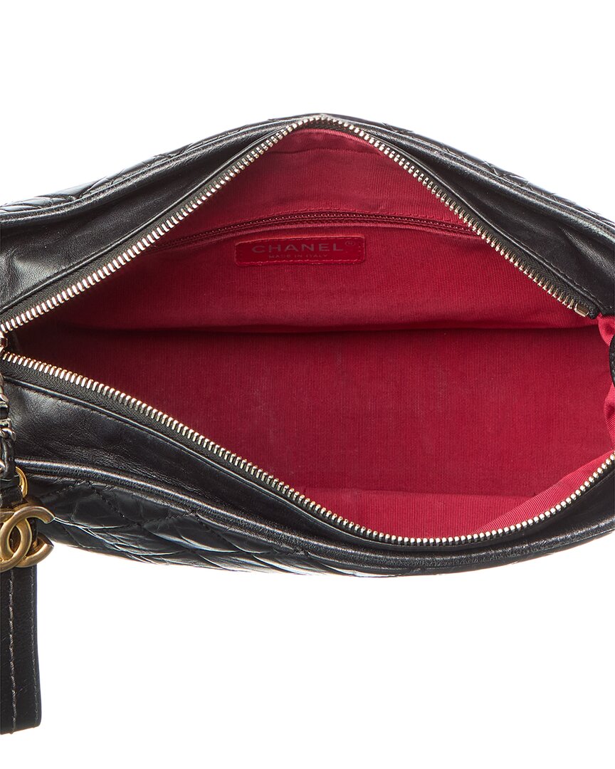 Chanel Black Smooth Calfskin Leather Aged Smooth Quilted Medium Gabrielle Logo