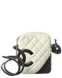 Chanel White Black Calfskin Leather Quilted Cambon Small Messenger (Authentic