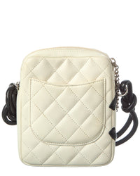 Chanel White Black Calfskin Leather Quilted Cambon Small Messenger (Authentic