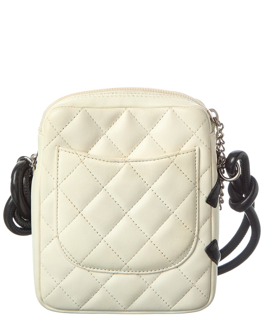Chanel White Black Calfskin Leather Quilted Cambon Small Messenger (Authentic