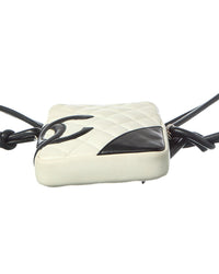 Chanel White Black Calfskin Leather Quilted Cambon Small Messenger (Authentic