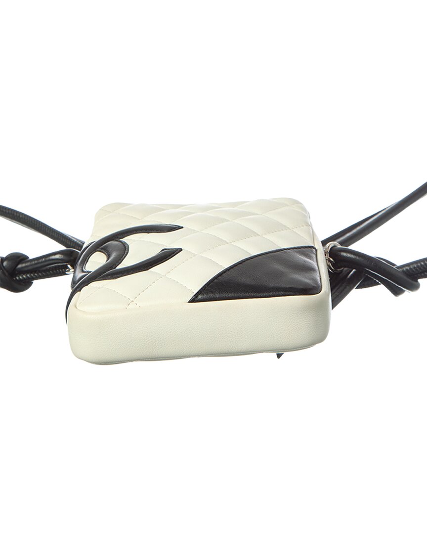 Chanel White Black Calfskin Leather Quilted Cambon Small Messenger (Authentic