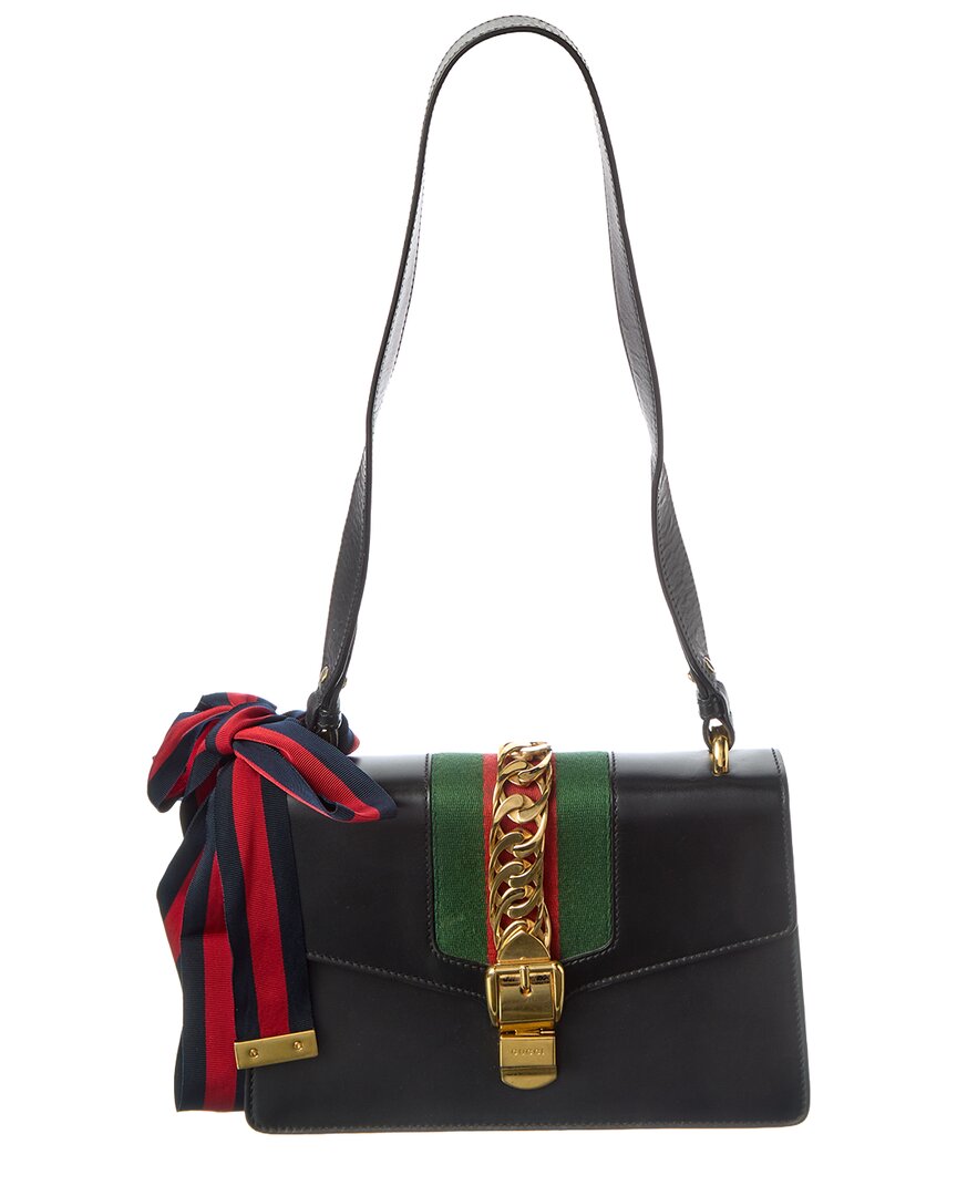Gucci Black Calfskin Leather Small Sylvie Shoulder Bag (Authentic Pre-Loved)