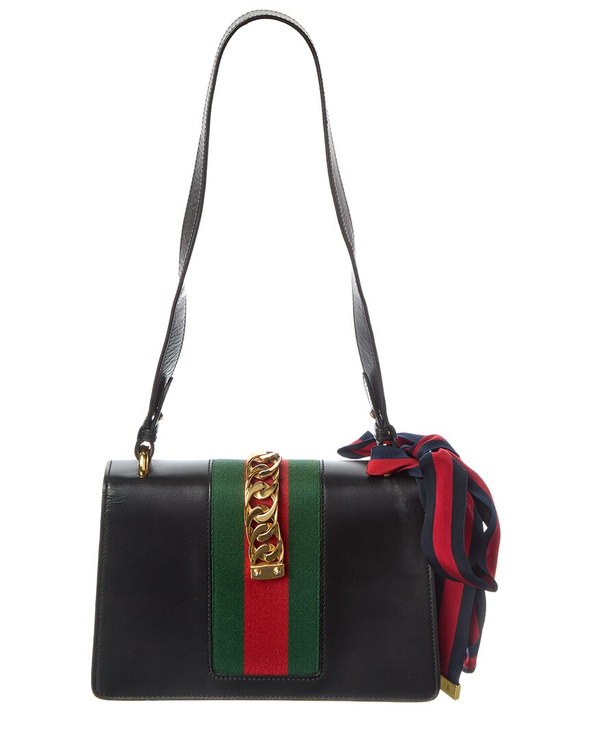 Gucci Black Calfskin Leather Small Sylvie Shoulder Bag (Authentic Pre-Loved)