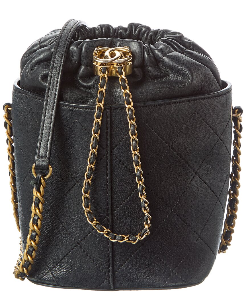Chanel Black Caviar Lambskin Leather Caviar Bucket Drawstring Bag (Authentic