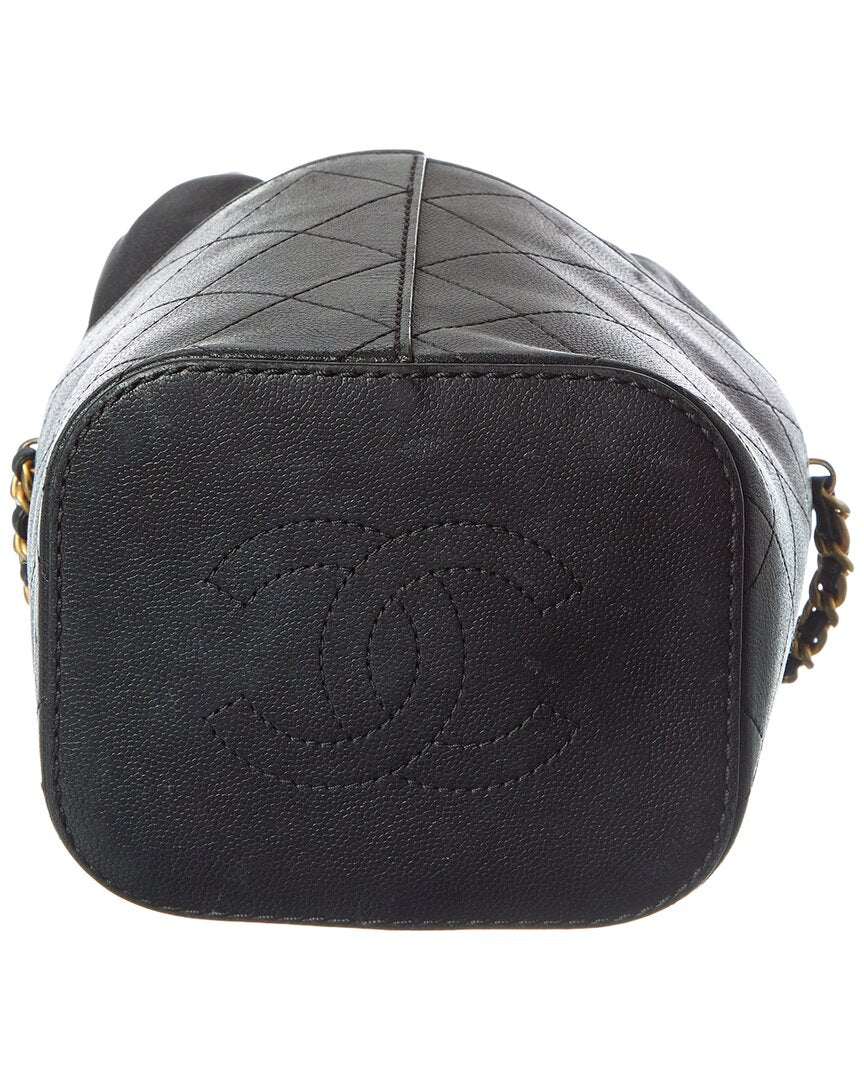 Chanel Black Caviar Lambskin Leather Caviar Bucket Drawstring Bag (Authentic