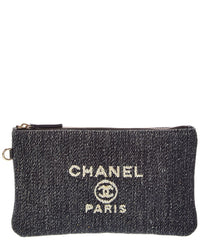 Chanel Chanel Dark Blue Denim Denim Small Deauville Zipped Pouch (Authentic Pre-