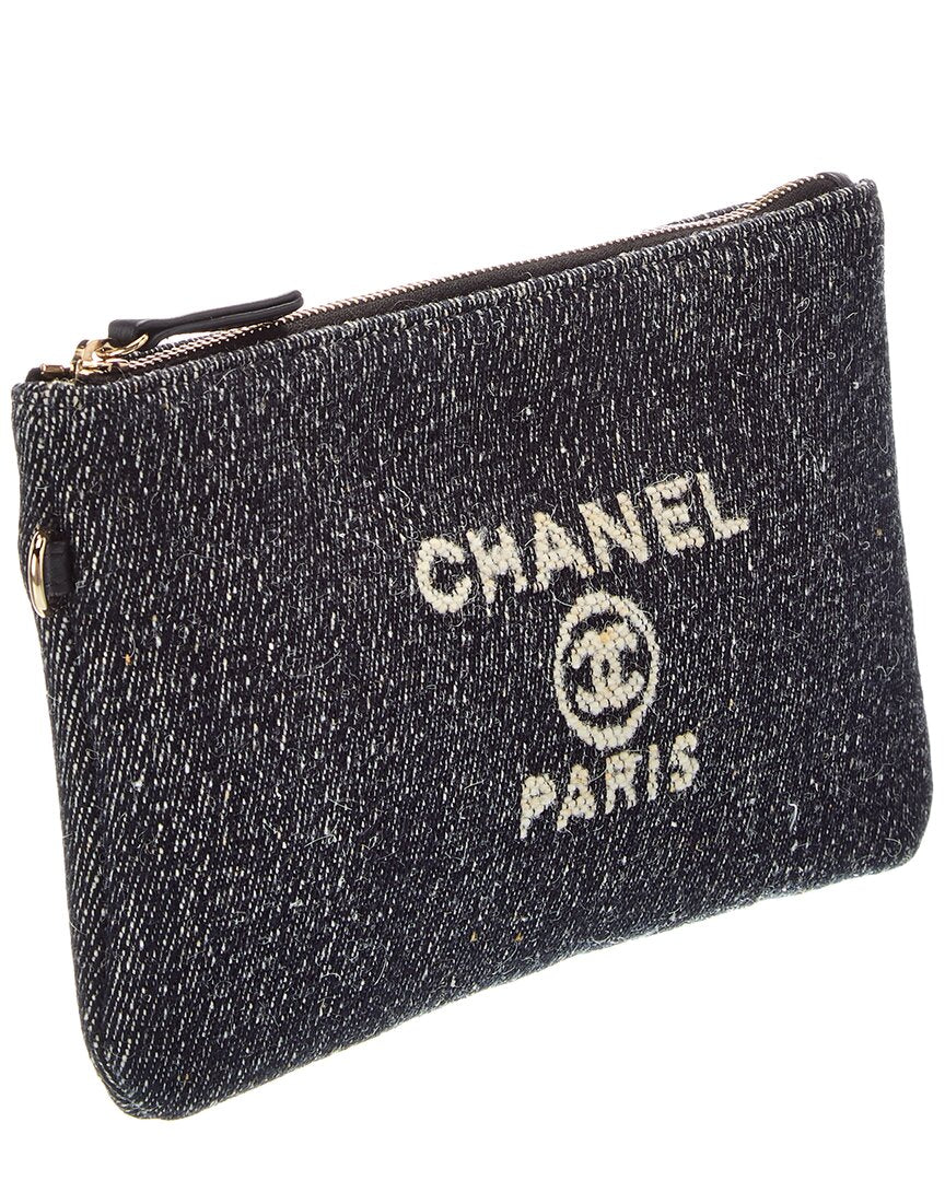 Chanel Chanel Dark Blue Denim Denim Small Deauville Zipped Pouch (Authentic Pre-