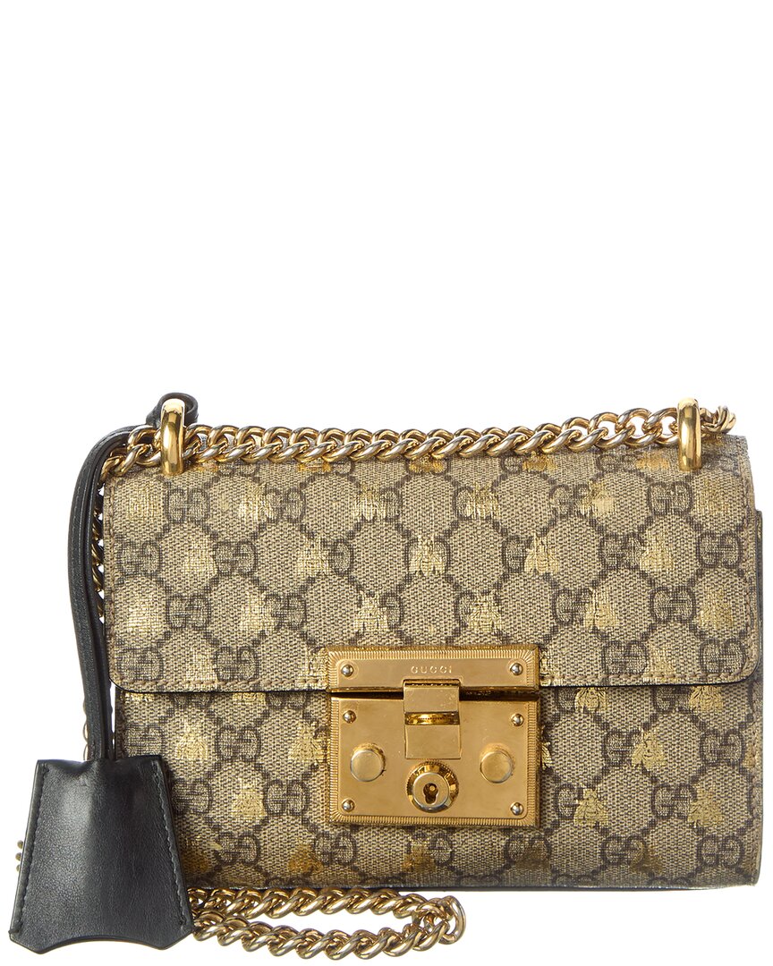 Gucci Black Gg Supreme Monogram Coated Canvas Bees Small Padlock Shoulder Bag