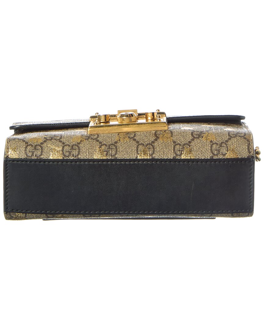 Gucci Black Gg Supreme Monogram Coated Canvas Bees Small Padlock Shoulder Bag