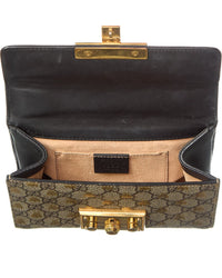 Gucci Black Gg Supreme Monogram Coated Canvas Bees Small Padlock Shoulder Bag