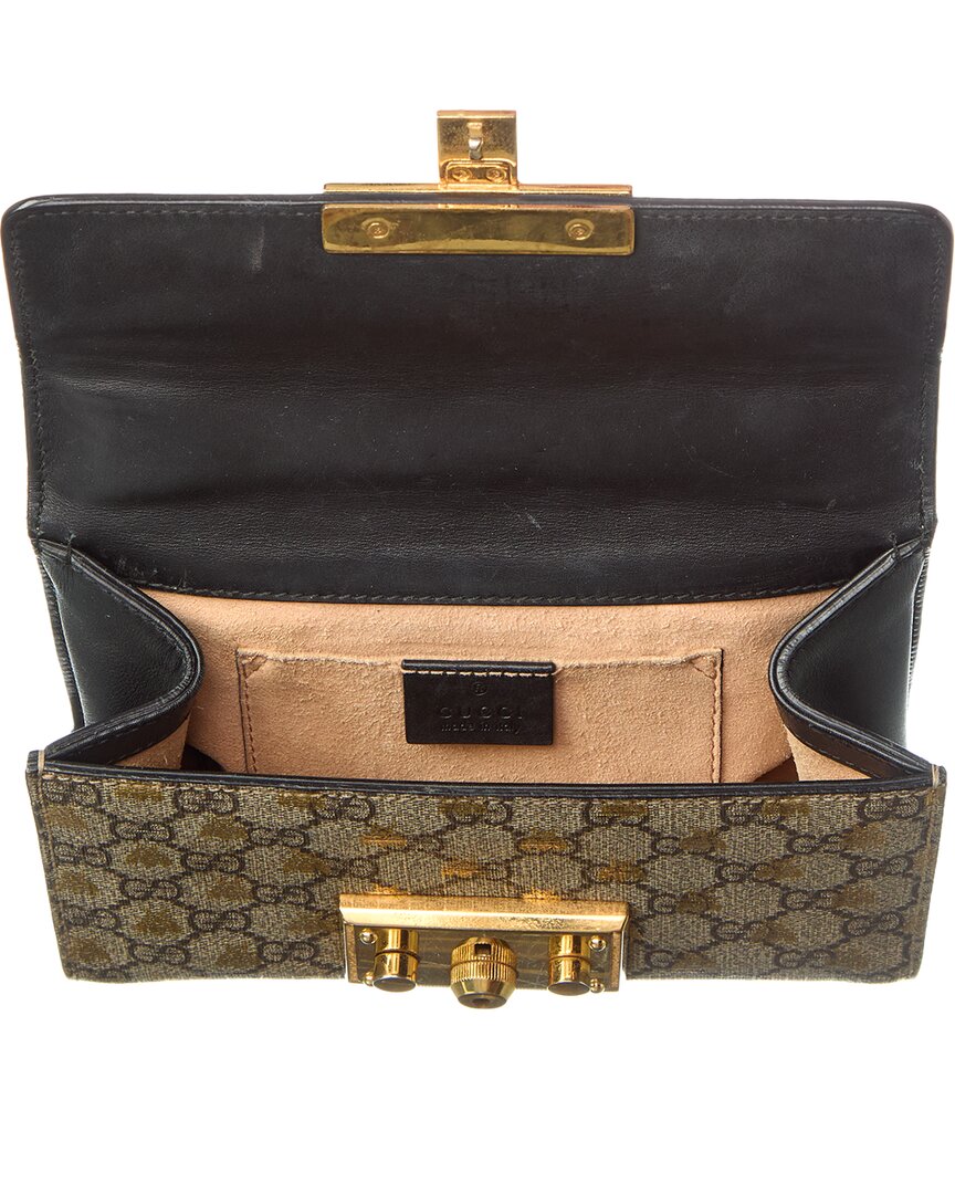 Gucci Black Gg Supreme Monogram Coated Canvas Bees Small Padlock Shoulder Bag