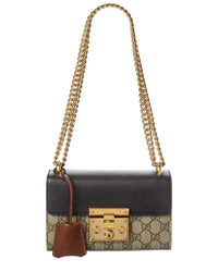 Gucci Beige Black Cuir Gg Supreme Monogram Calfskin Leather Small Padlock