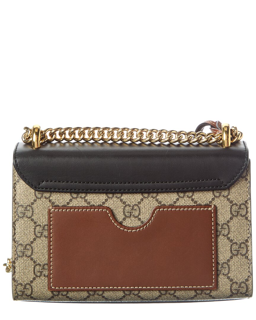 Gucci Beige Black Cuir Gg Supreme Monogram Calfskin Leather Small Padlock