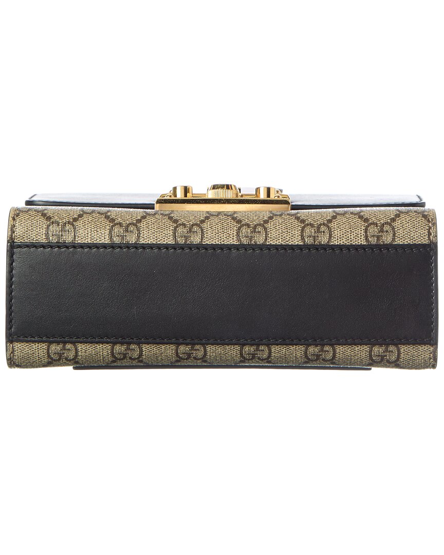 Gucci Beige Black Cuir Gg Supreme Monogram Calfskin Leather Small Padlock