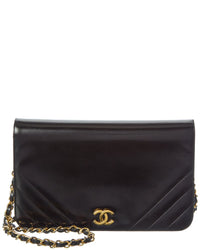 Chanel Black Lambskin Chevron Leather Quilted Small Single Flap (Authentic