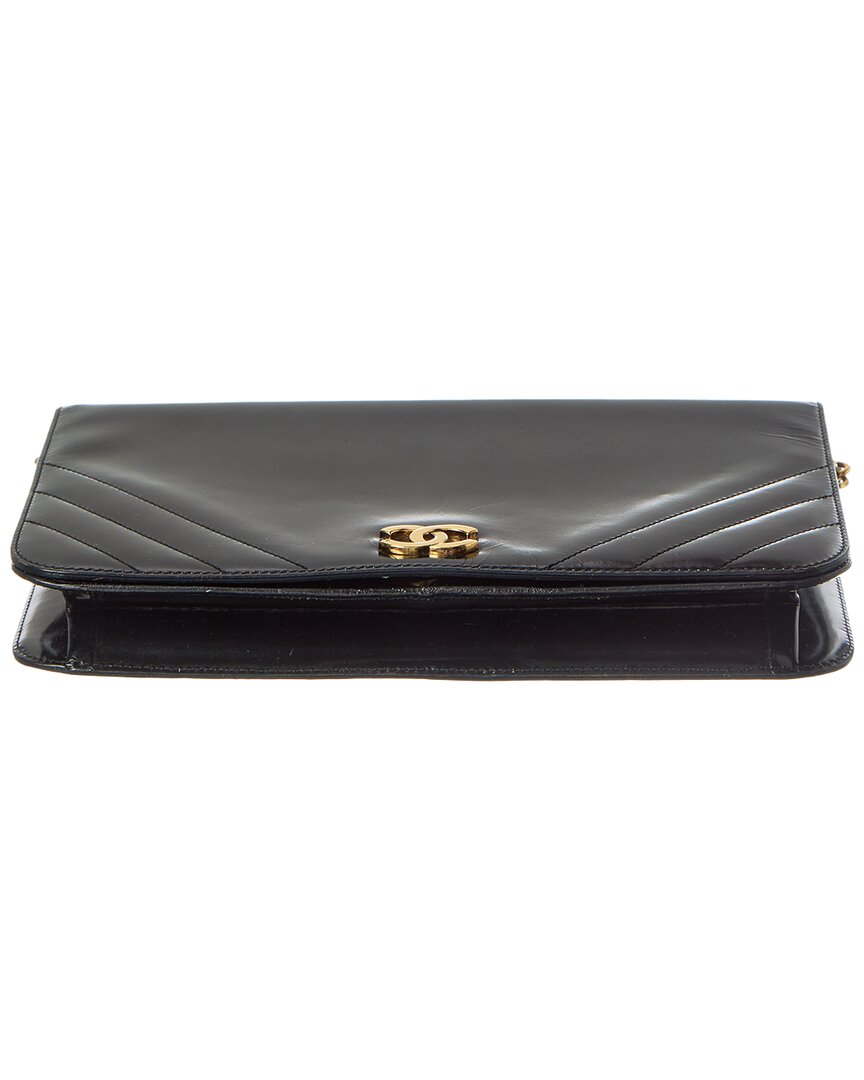 Chanel Black Lambskin Chevron Leather Quilted Small Single Flap (Authentic