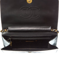 Chanel Black Lambskin Chevron Leather Quilted Small Single Flap (Authentic