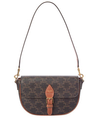 Celine Folco Triomphe Coated Canvas & Leather Shoulder Bag