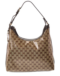 Gucci Gucci Neutral Coated Canvas & Leather Gg Crystal Charmy Hobo Bag (Authentic