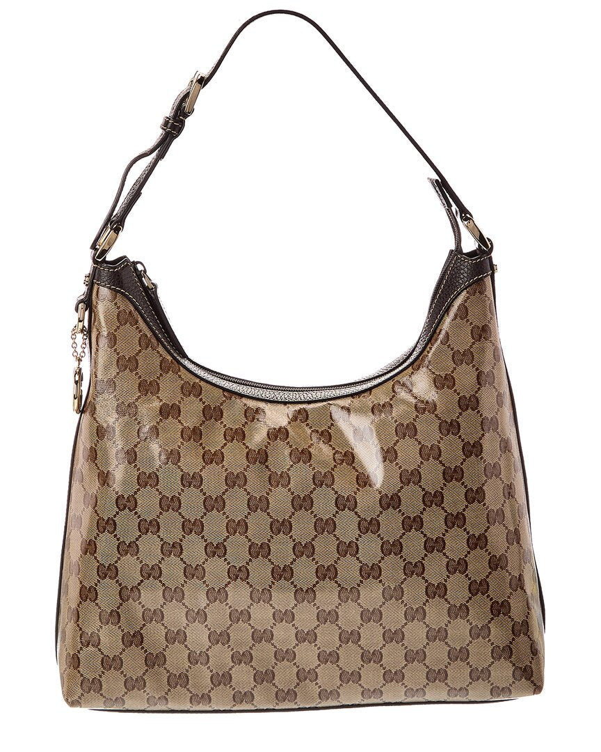 Gucci Gucci Neutral Coated Canvas & Leather Gg Crystal Charmy Hobo Bag (Authentic
