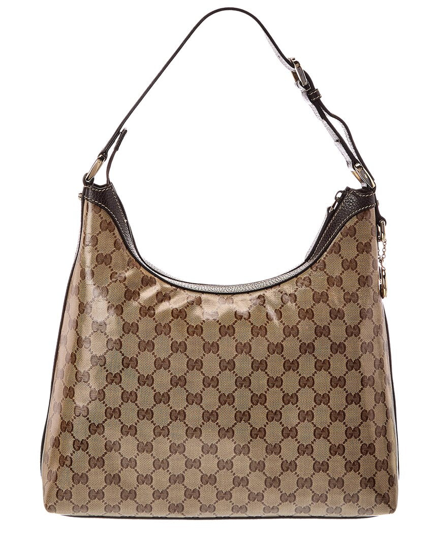 Gucci Gucci Neutral Coated Canvas & Leather Gg Crystal Charmy Hobo Bag (Authentic