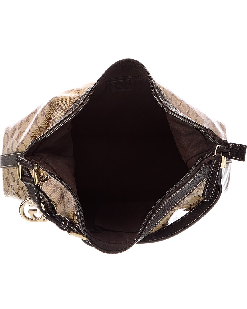 Gucci Gucci Neutral Coated Canvas & Leather Gg Crystal Charmy Hobo Bag (Authentic