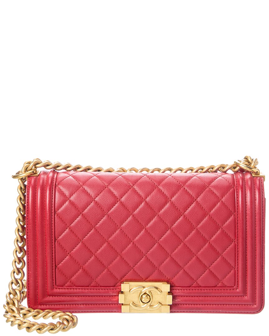 Chanel Chanel Red Quilted Leather Boy 25 Gold Triangle Shoulder Bag (Authentic Pre-