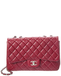 Chanel Chanel Red Quilted Leather Large Classic Silver Cross Shoulder Bag (Authentic