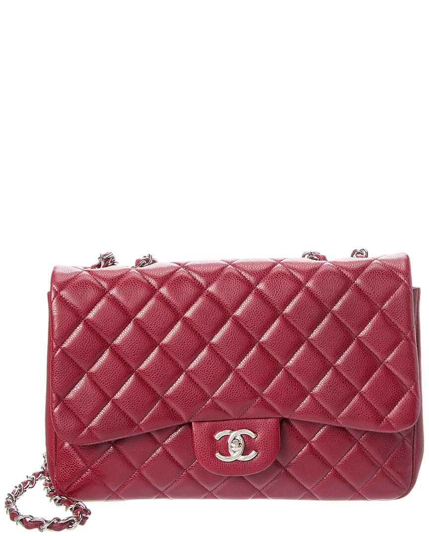 Chanel Chanel Red Quilted Leather Large Classic Silver Cross Shoulder Bag (Authentic
