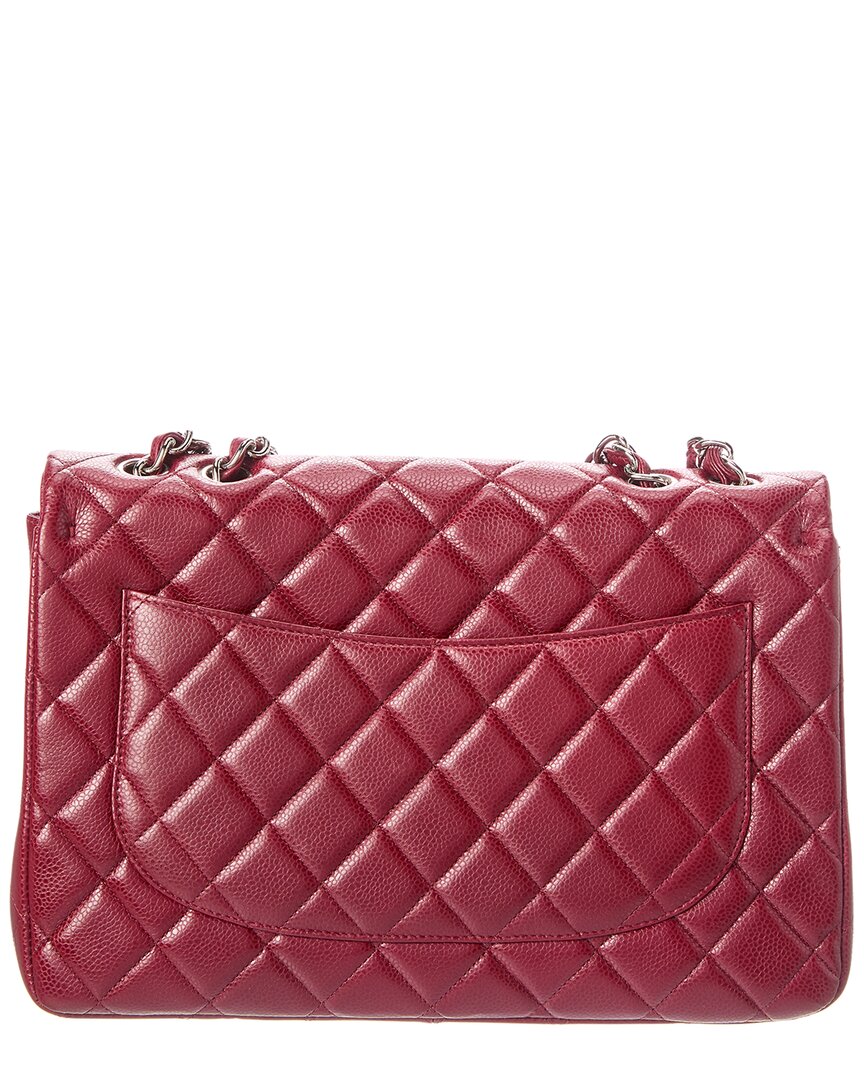 Chanel Chanel Red Quilted Leather Large Classic Silver Cross Shoulder Bag (Authentic