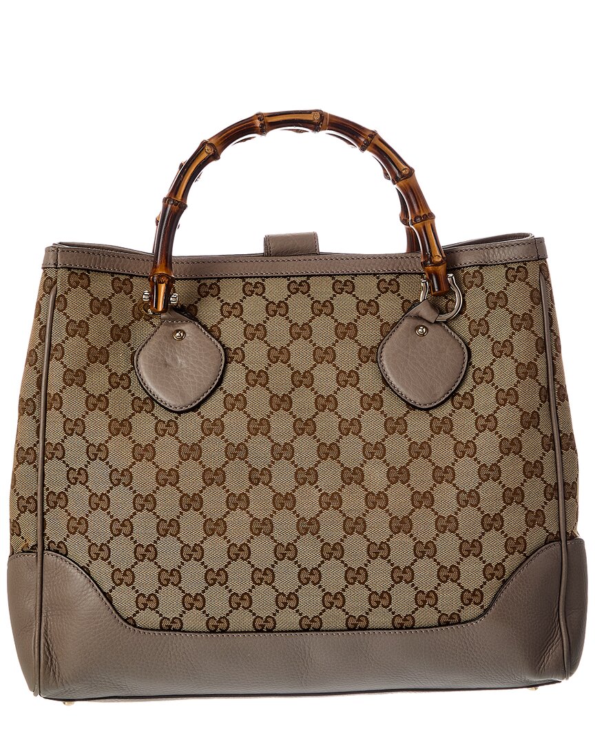 Gucci Pre-Owned Gucci Brown Gg Canvas & Leather Diana Bamboo Handle Handmade Bag (Authentic