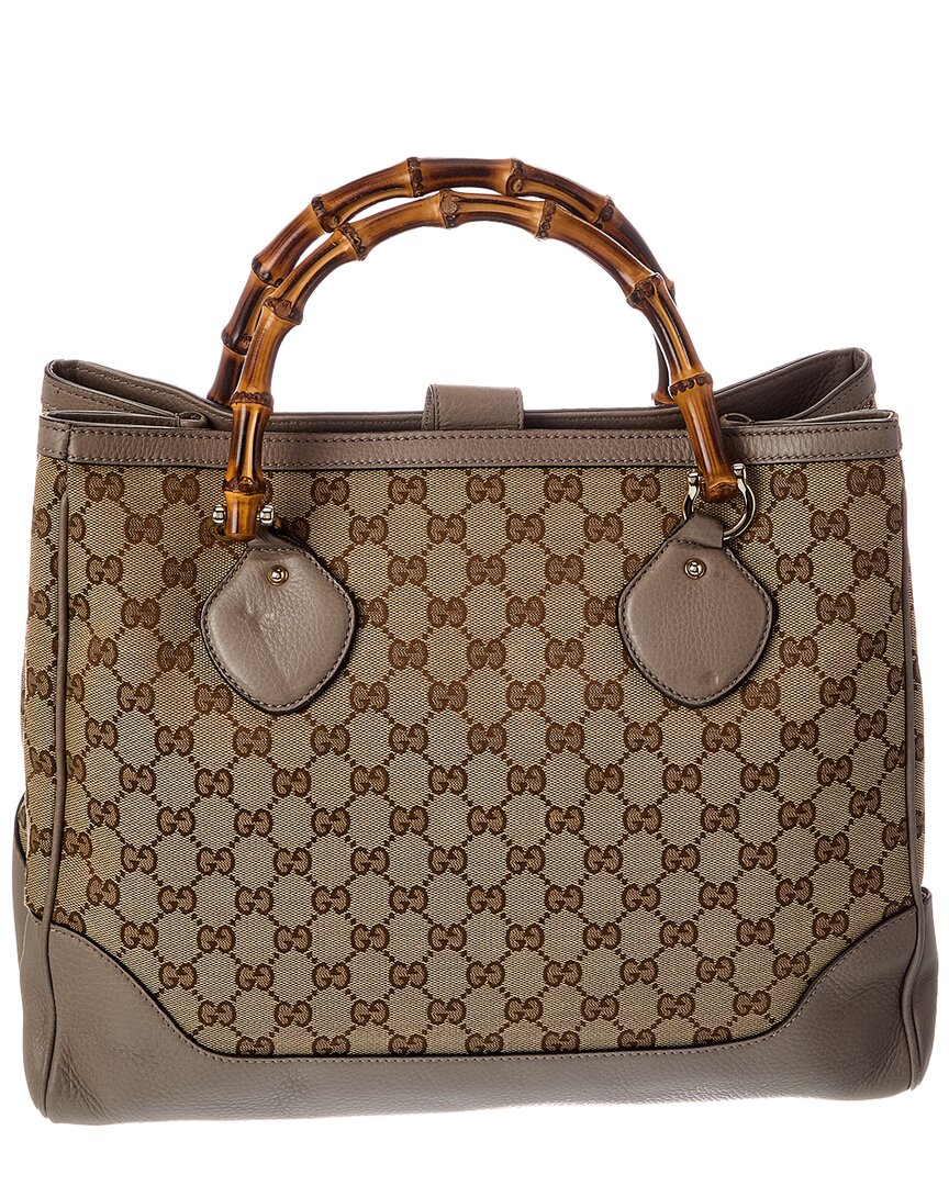 Gucci Pre-Owned Gucci Brown Gg Canvas & Leather Diana Bamboo Handle Handmade Bag (Authentic