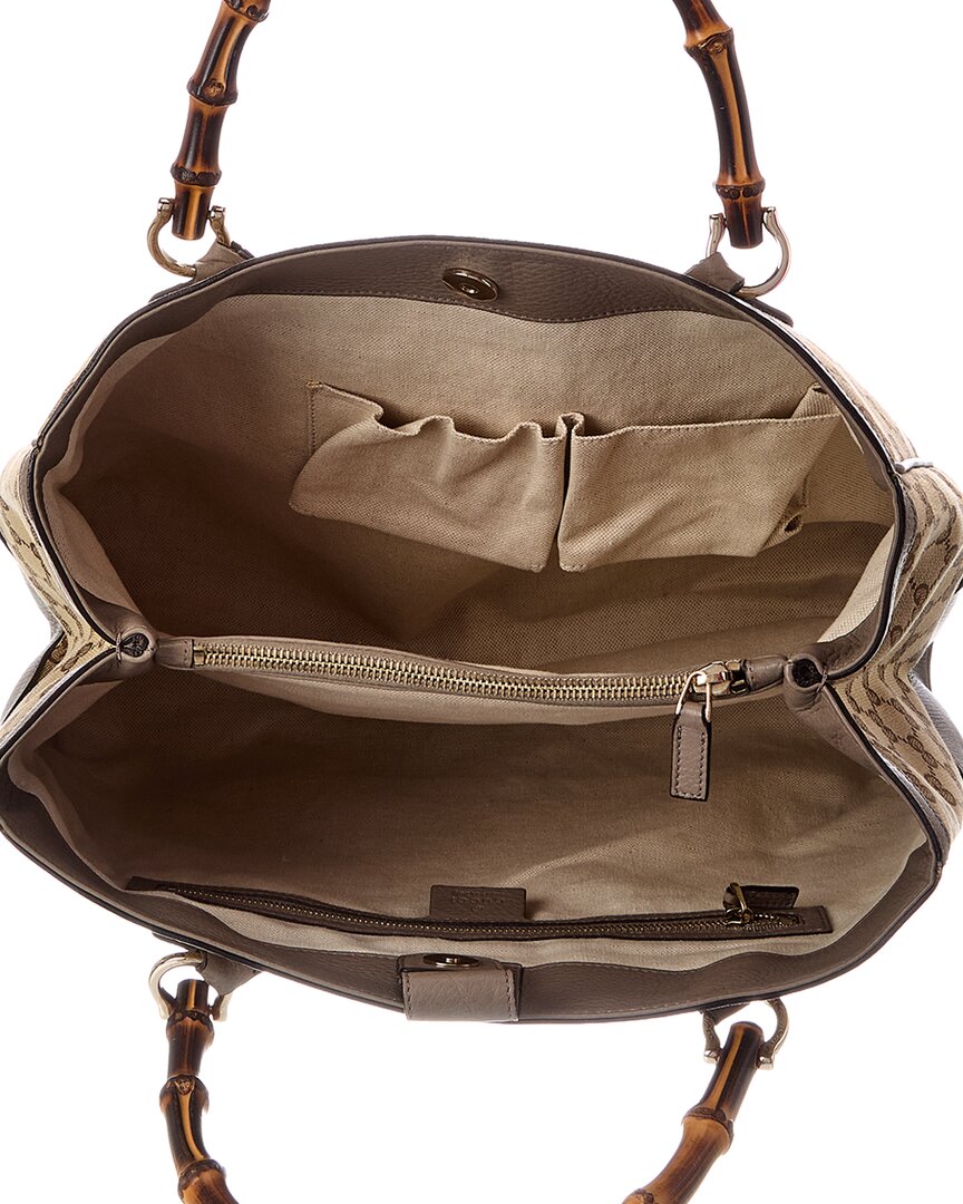 Gucci Pre-Owned Gucci Brown Gg Canvas & Leather Diana Bamboo Handle Handmade Bag (Authentic