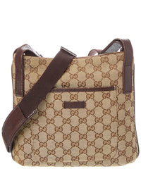 Gucci Gucci Brown Canvas Medium Flat Messenger (Authentic Pre-Loved)