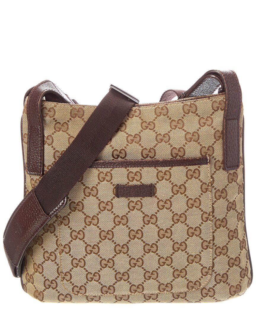 Gucci Gucci Brown Canvas Medium Flat Messenger (Authentic Pre-Loved)